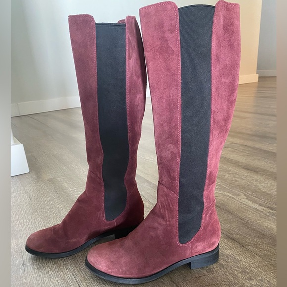 Cole Haan Jodhpurs Burgundy Knee High Suede Boots. - Picture 2 of 6